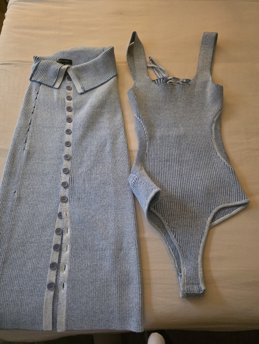NWOT JLUXLABEL Light Blue Ribbed Knit Skirt & Body Suit - Picture 11 of 12